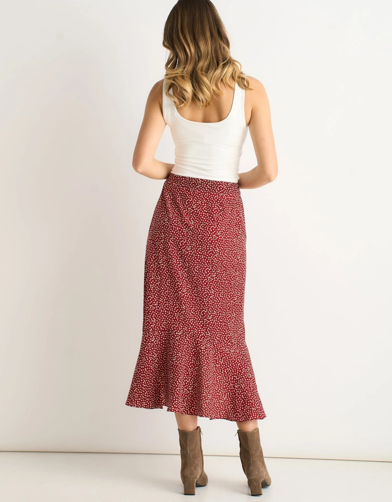 Red Polka Dot Ruffle Midi Skirt