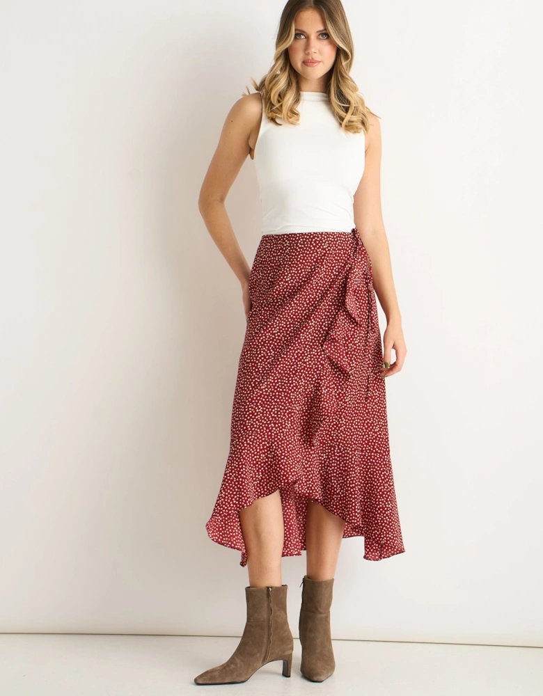 Red Polka Dot Ruffle Midi Skirt