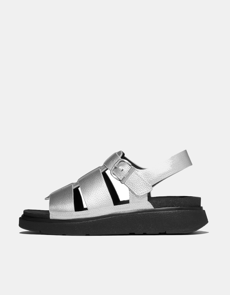 Womens GEN-FF Tumbled-Leather Fisherman Sandals - Silver 011