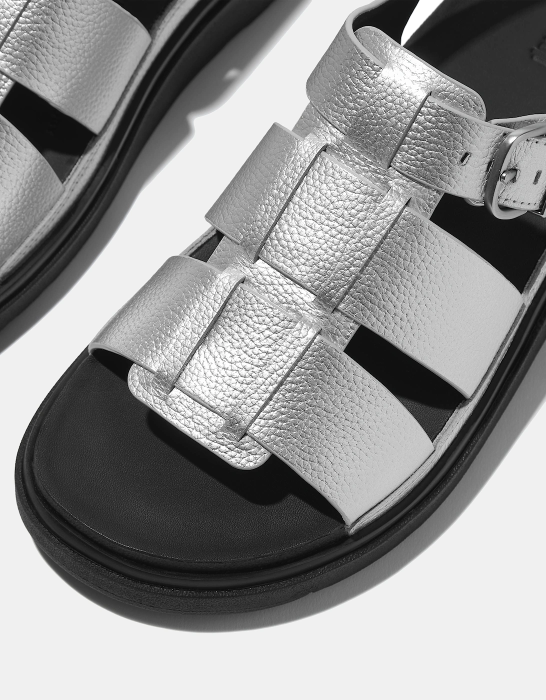 Womens GEN-FF Tumbled-Leather Fisherman Sandals - Silver 011