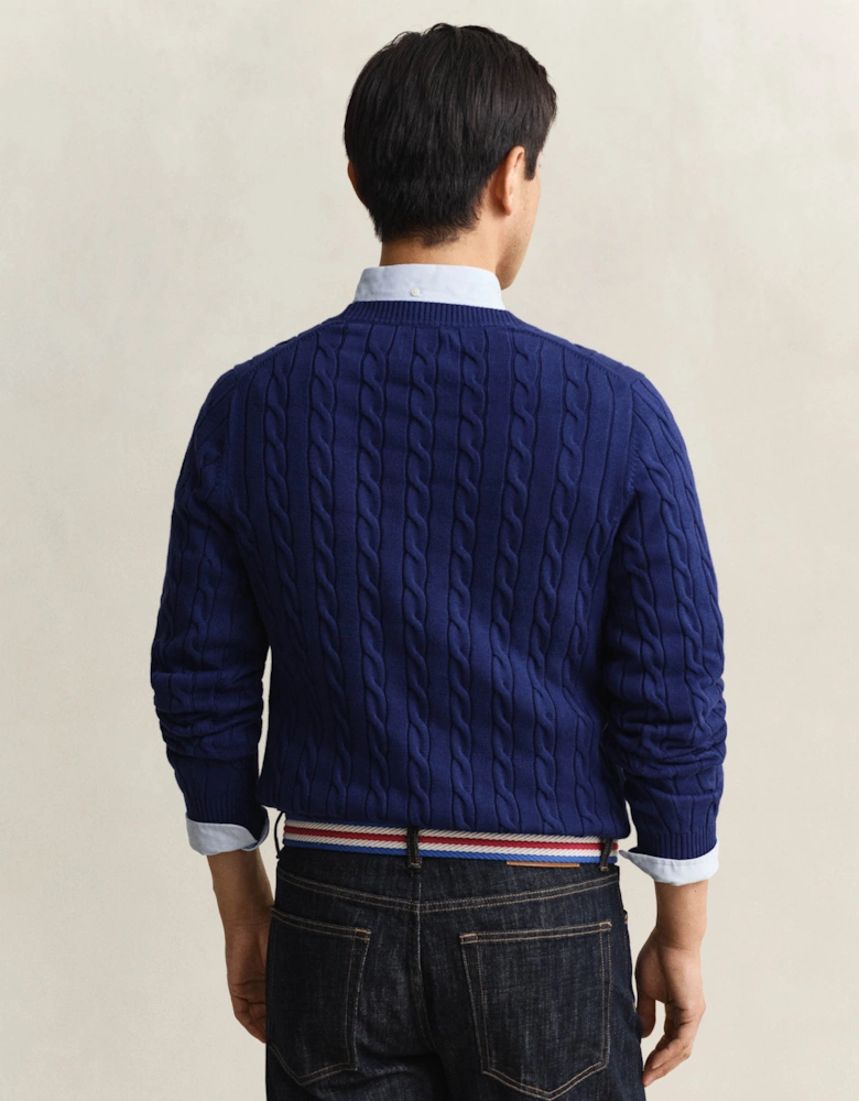 Mens Cotton Cable Knit Crew Neck Jumper - 432 Rich Navy