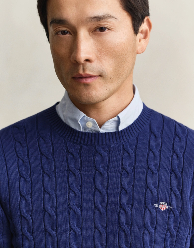 Mens Cotton Cable Knit Crew Neck Jumper - 432 Rich Navy