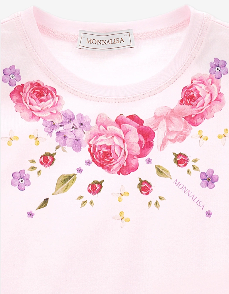 Girls Floral Jersey T-Shirt in Pink