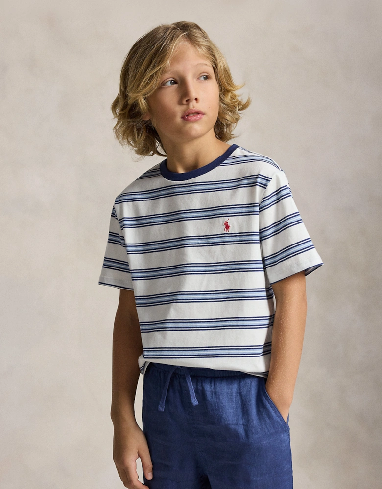 Boy Striped Jersey T-Shirt in Blue