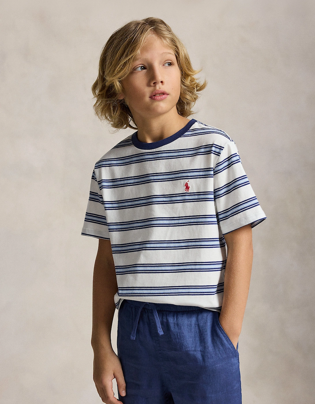 Boy Striped Jersey T-Shirt in Blue