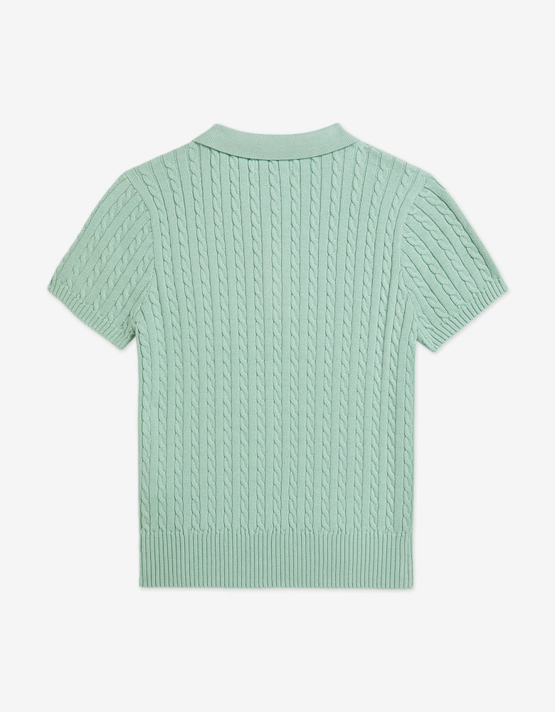 Girls Mini Cable Knit Polo Top in Green