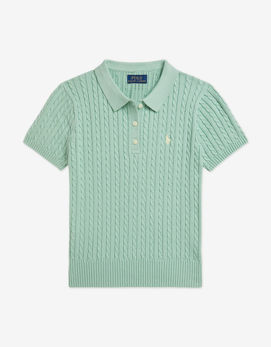 Girls Mini Cable Knit Polo Top in Green, 5 of 4