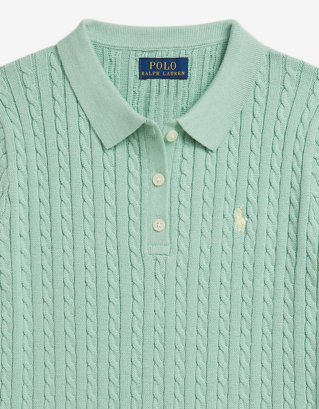 Girls Mini Cable Knit Polo Top in Green