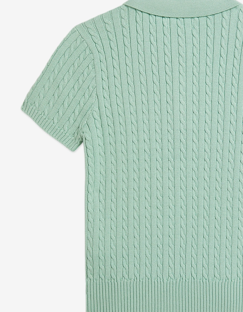 Girls Mini Cable Knit Polo Top in Green