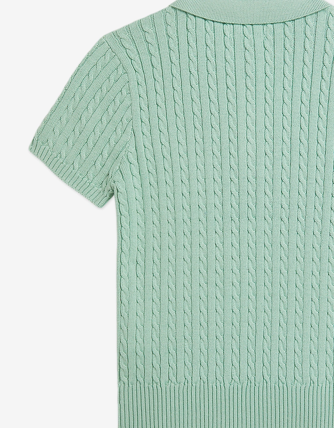 Girls Mini Cable Knit Polo Top in Green