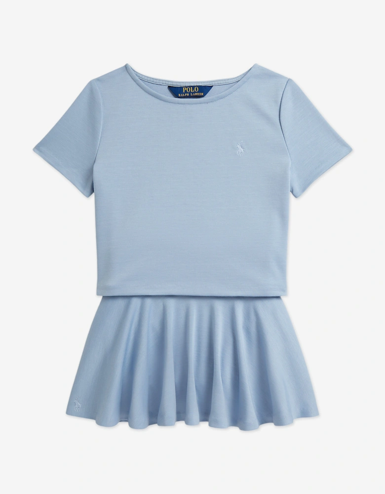 Girls Ponte Roma Skirt Set in Blue