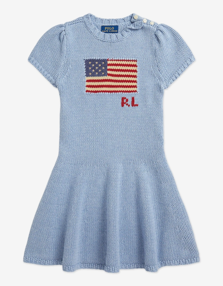 Girls Knitted Flag Dress in Blue