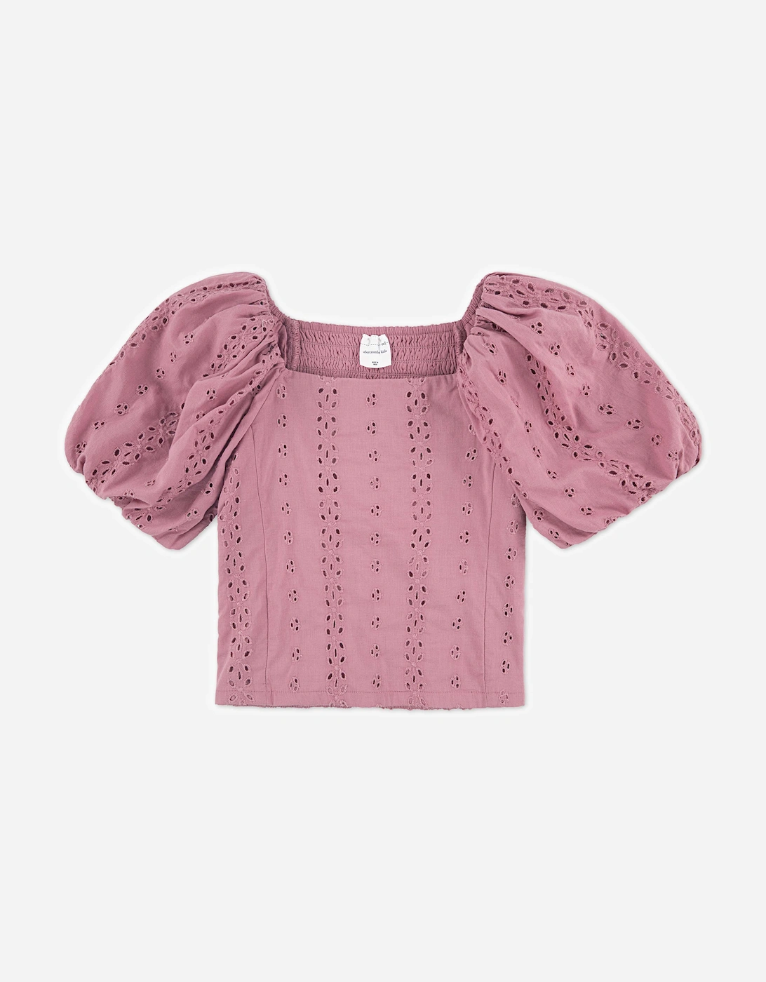 Girls Puff Sleeve Eyelet Top in Pink, 6 of 5