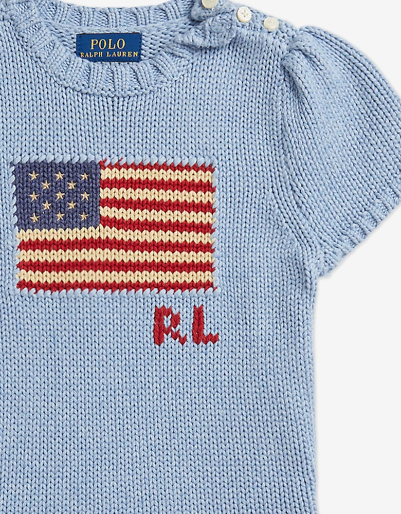 Girls Knitted Flag Dress in Blue