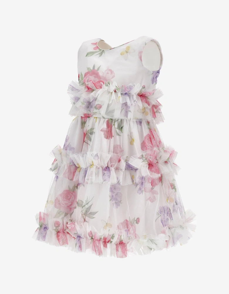 Girls Tulle Flower Dress in White