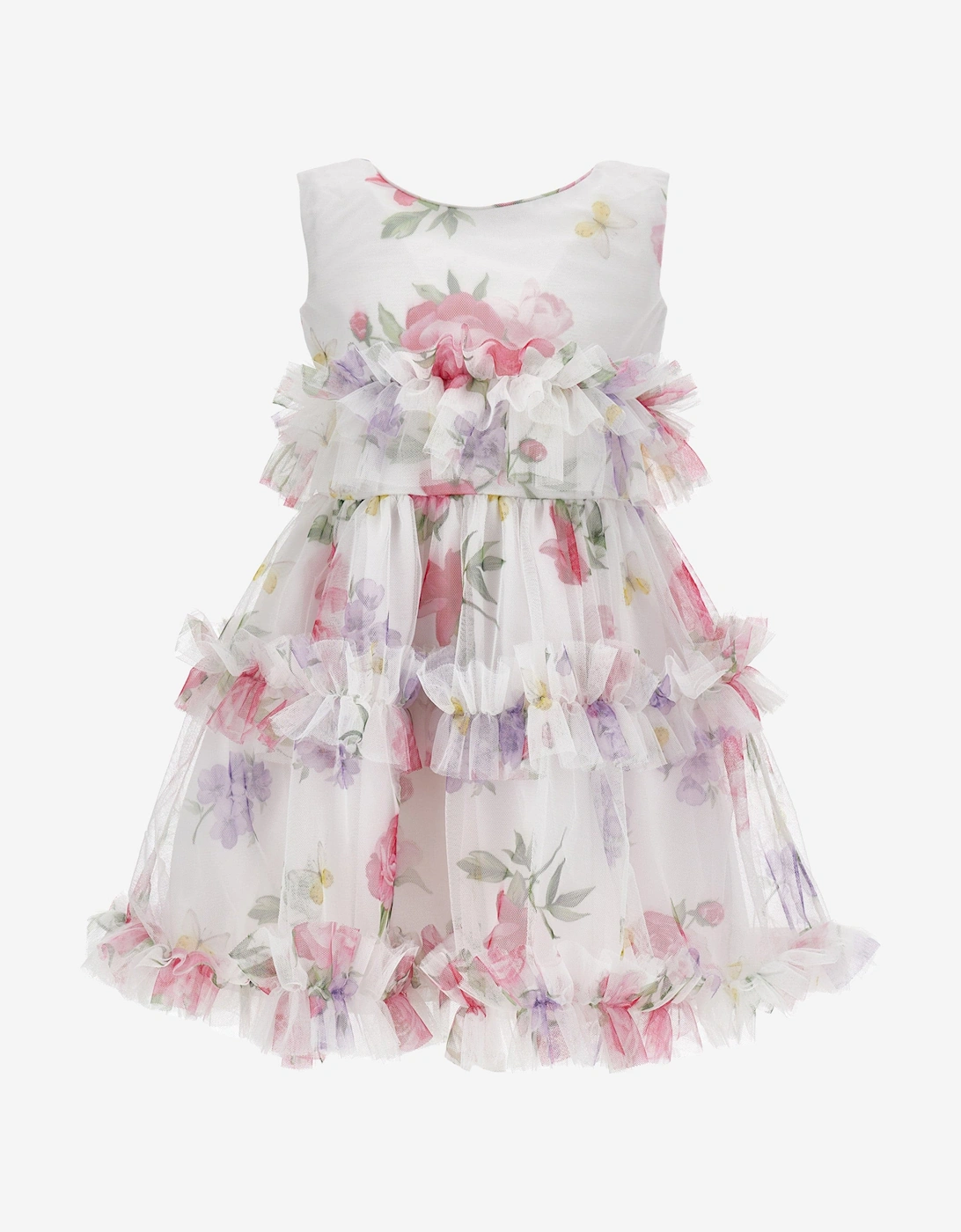 Monnalisa Girls White 'S Tulle Flower Dress In - : 12 Years Size 12 Yrs Kids