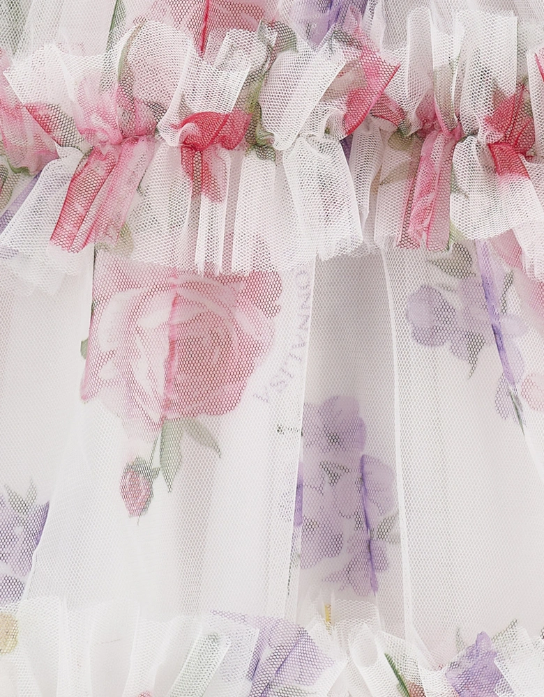 Girls Tulle Flower Dress in White