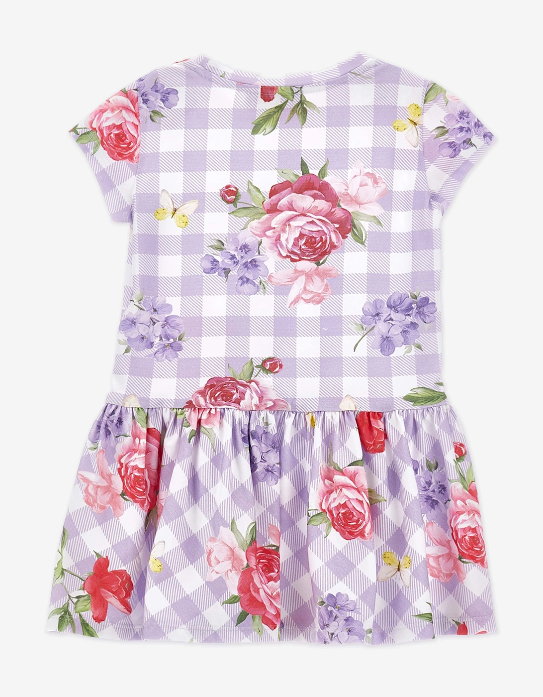 Girls Gingham Flower Dress in Purple