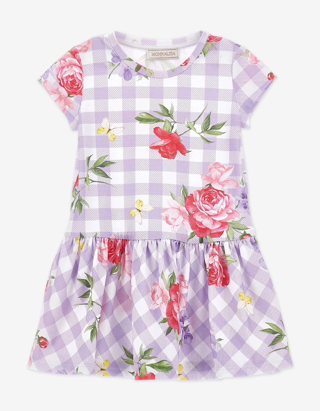 Monnalisa Girls Purple 'S Gingham Flower Dress In  6 Years Size 6 Yrs Kids