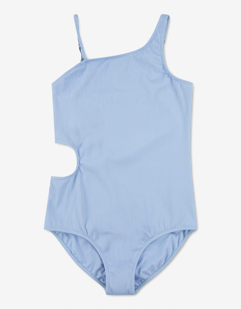 Girls Asymmetrical Cutout Swimsuit in Blue