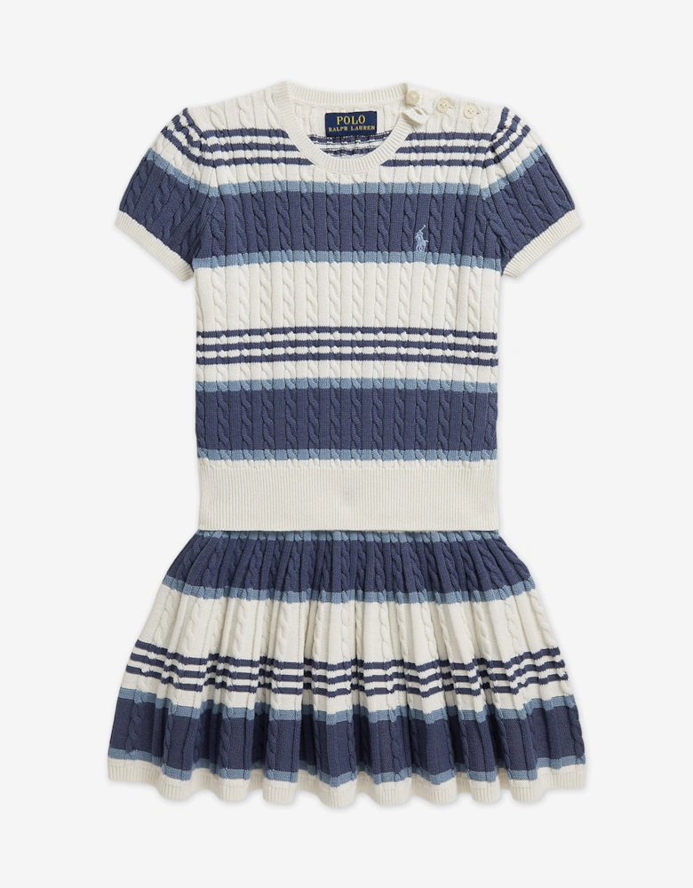 Girls Striped Knitted Skirt Set in Blue