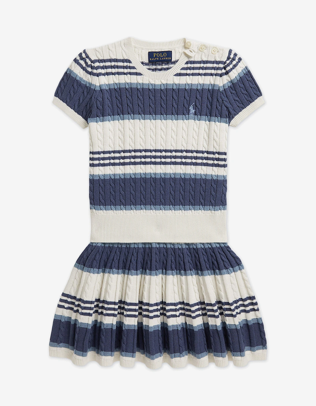 Girls Striped Knitted Skirt Set in Blue, 7 of 6