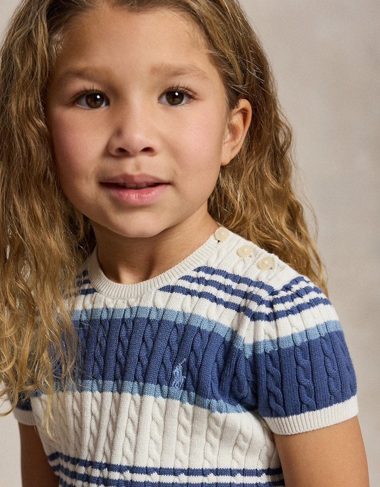 Girls Striped Knitted Skirt Set in Blue