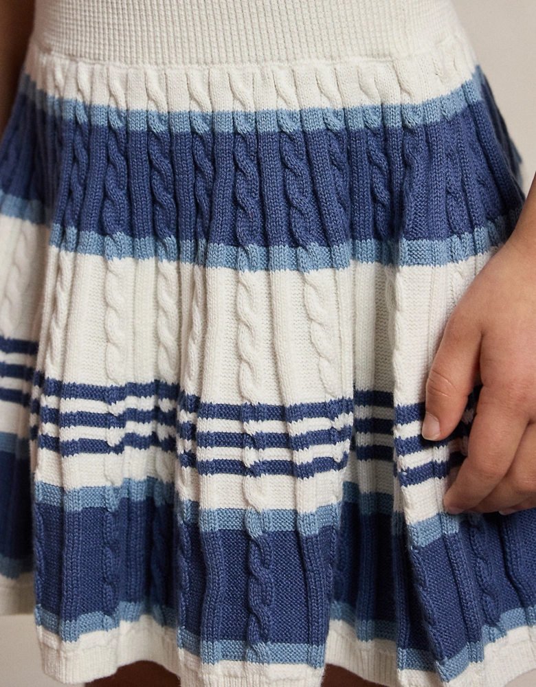 Girls Striped Knitted Skirt Set in Blue