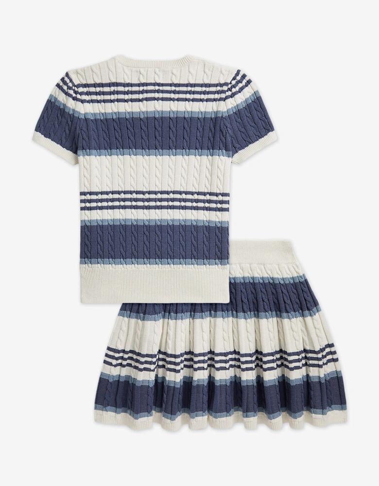 Girls Striped Knitted Skirt Set in Blue