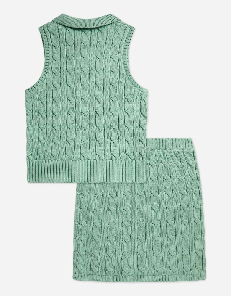 Girls Cable Knit Skirt Set in Green