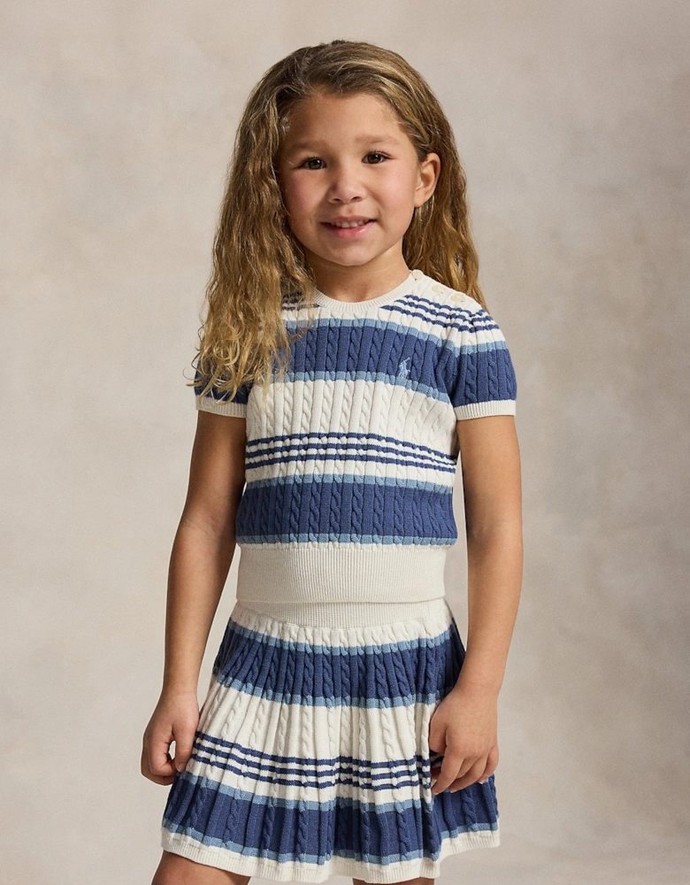 Girls Striped Knitted Skirt Set in Blue