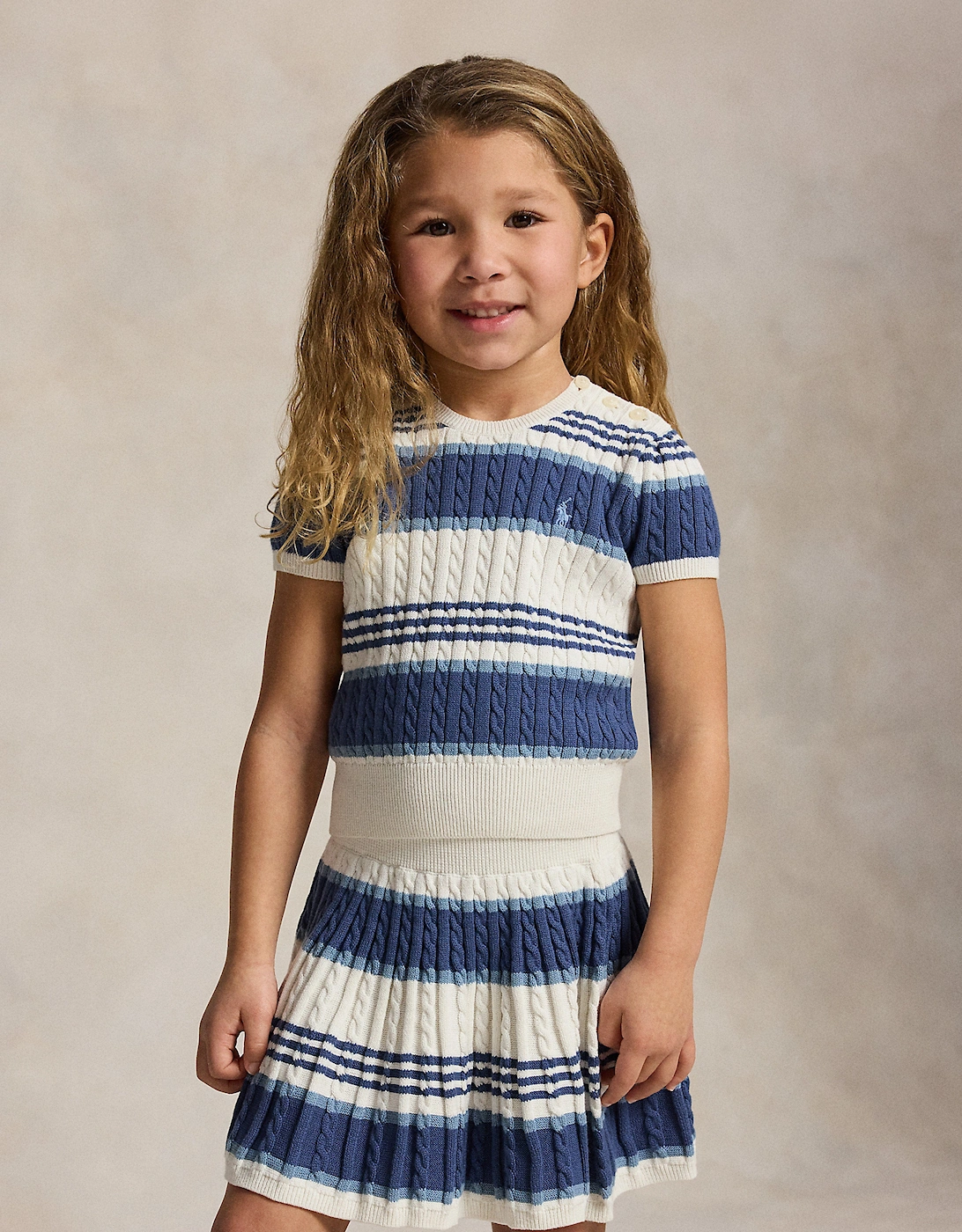 Girls Striped Knitted Skirt Set in Blue