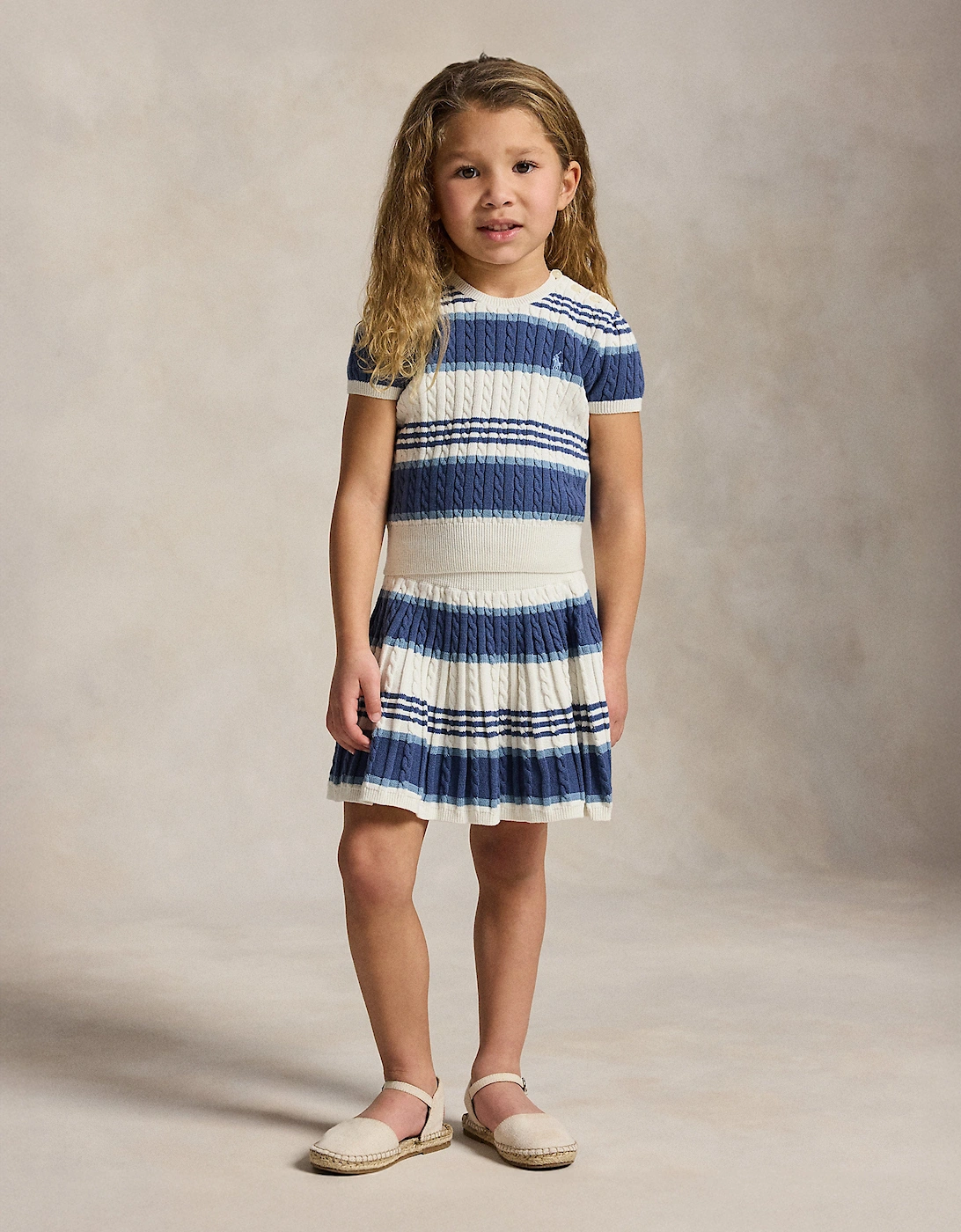 Girls Striped Knitted Skirt Set in Blue