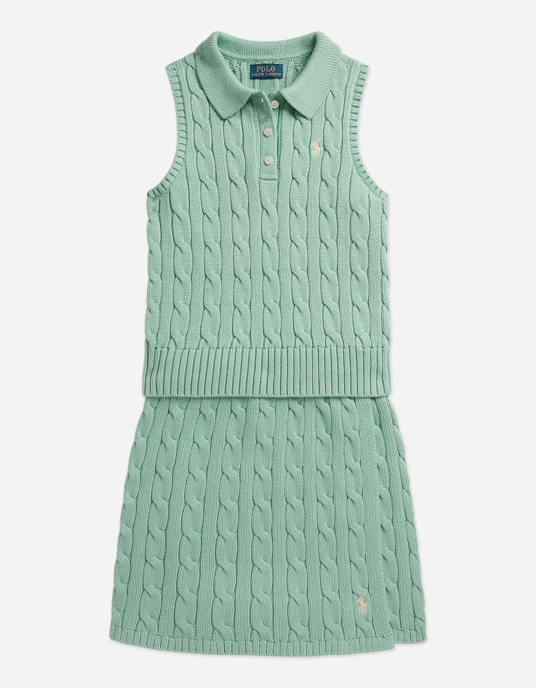 Girls Cable Knit Skirt Set in Green