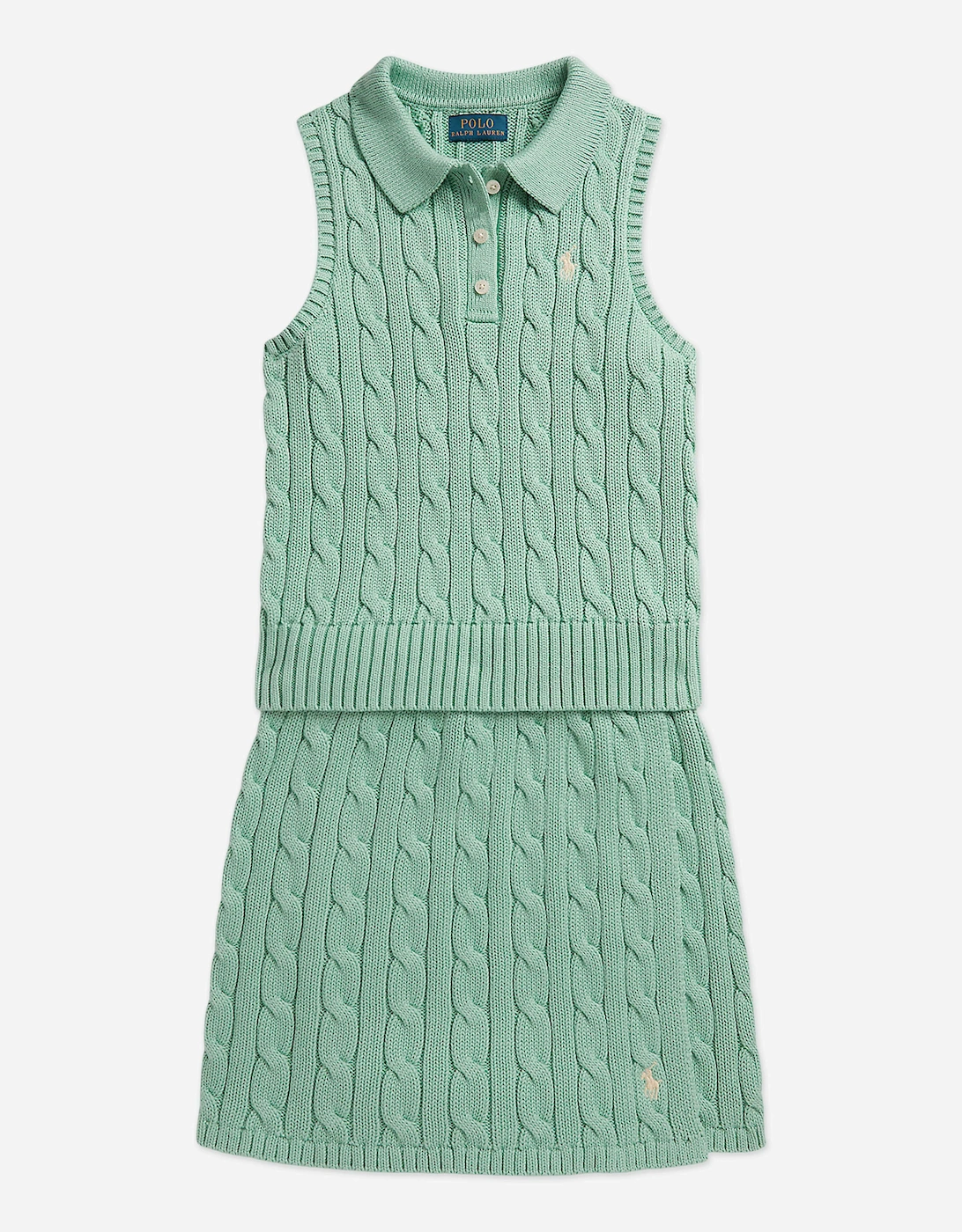 Girls Cable Knit Skirt Set in Green, 5 of 4