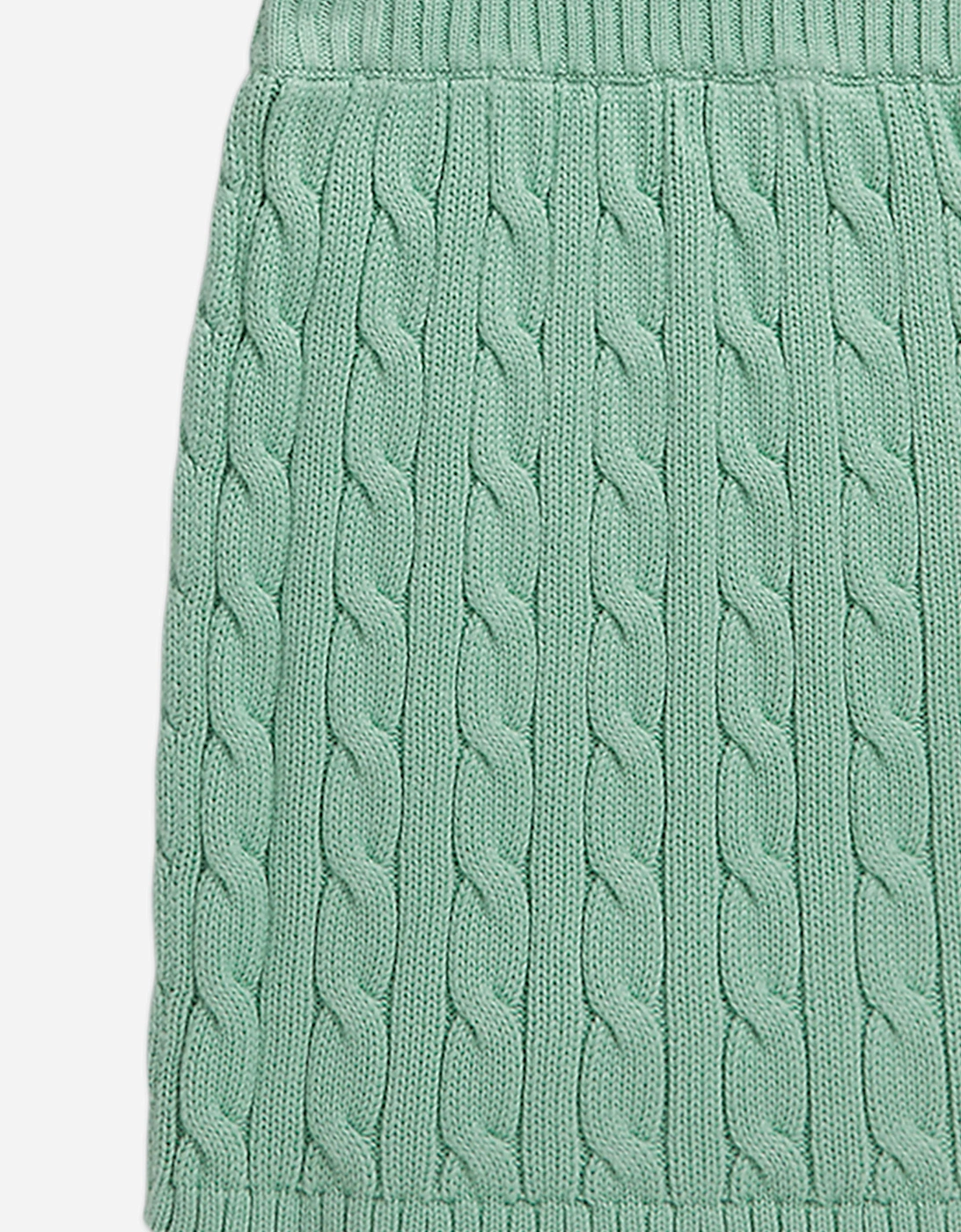 Girls Cable Knit Skirt Set in Green