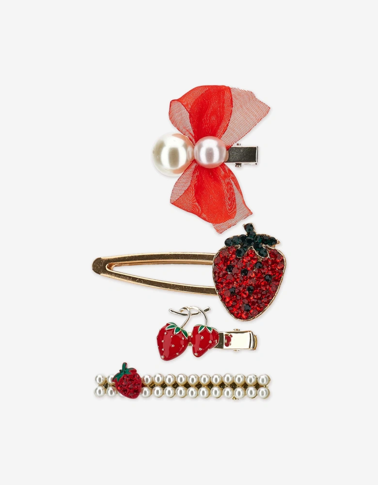 Girls Strawberry Hair Clips Set in Red