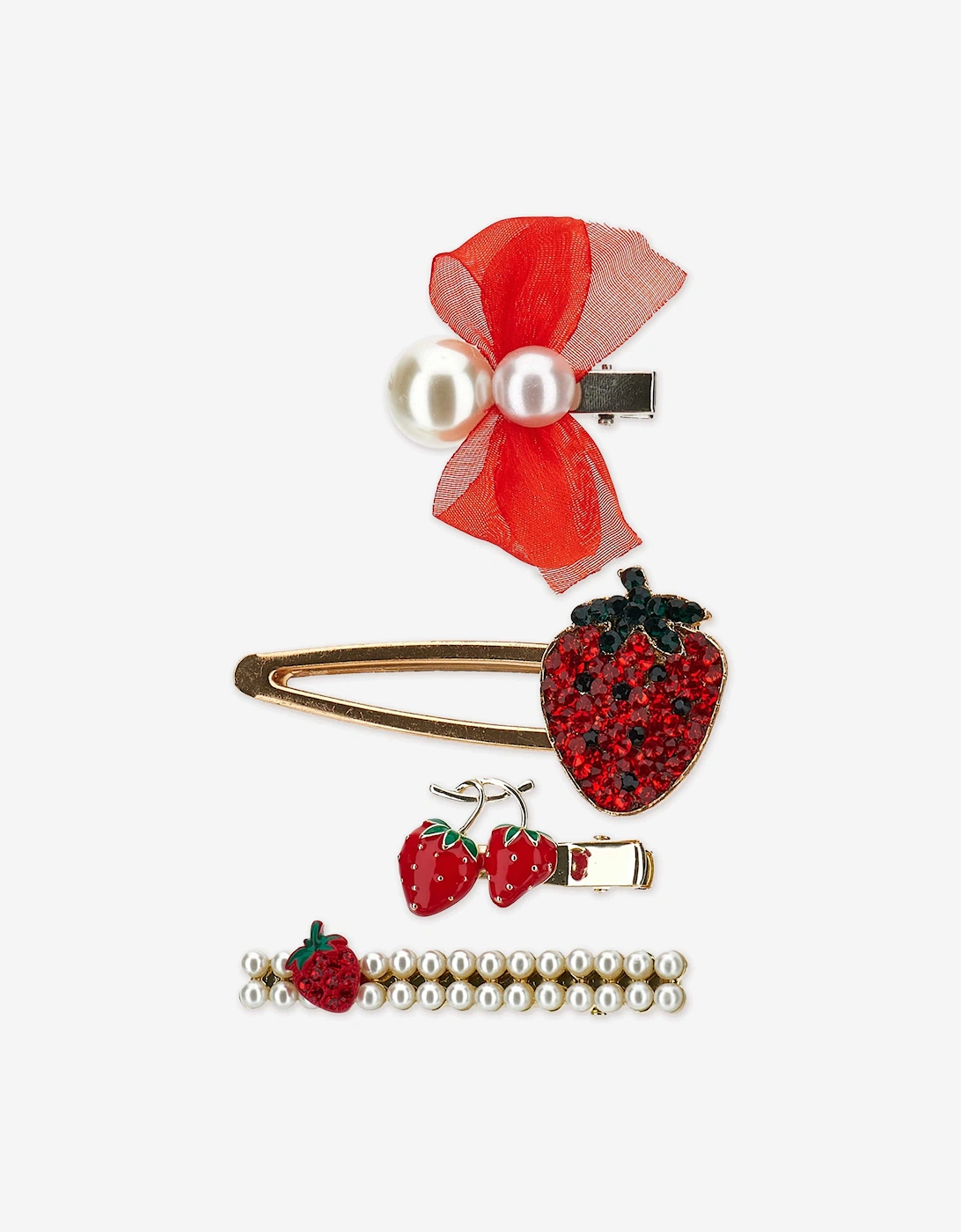 Girls Strawberry Hair Clips Set in Red, 7 of 6