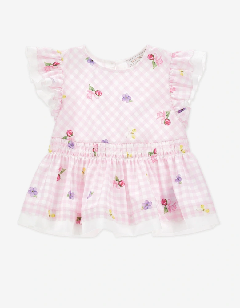 Girls Floral Gingham Top in Pink