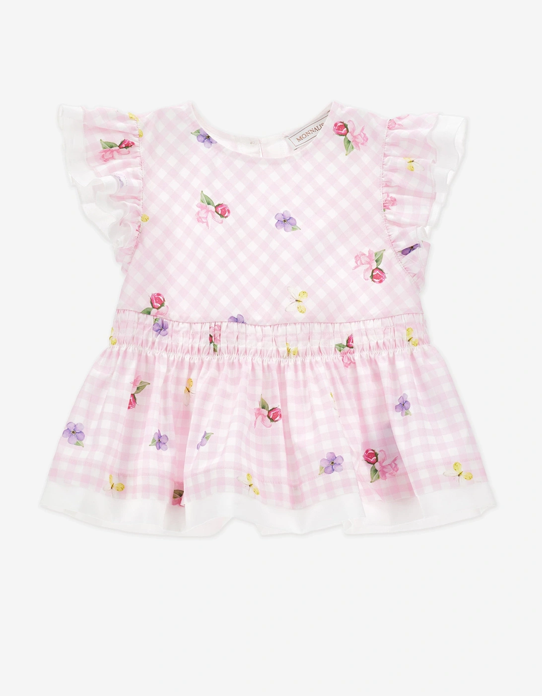 Monnalisa Girls Pink Floral Gingham Top In  4 Years Size 4 Yrs Kids