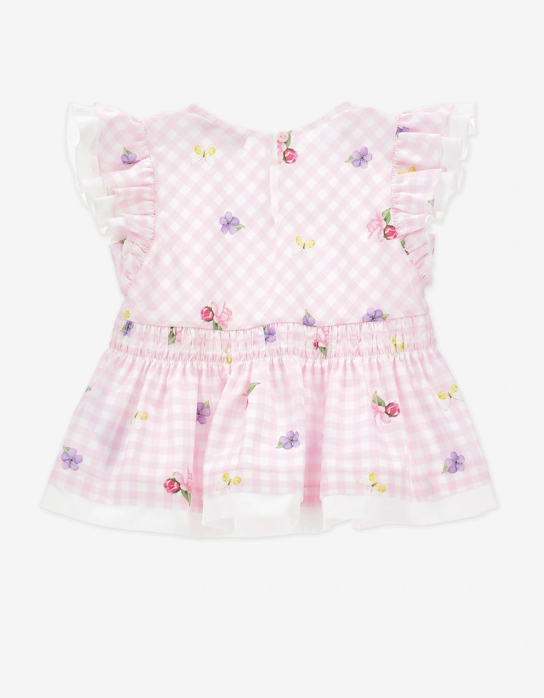 Girls Floral Gingham Top in Pink
