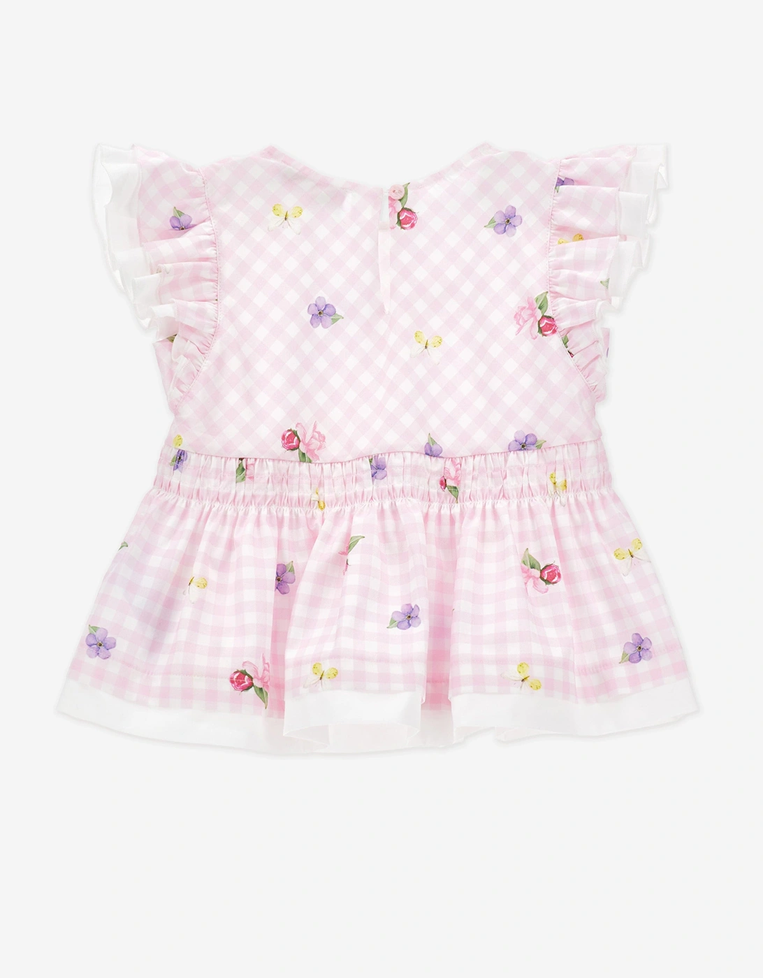 Girls Floral Gingham Top in Pink