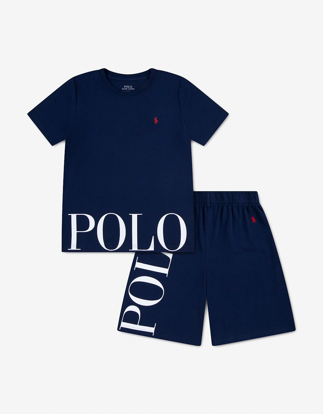 Boys Polo Short Pyjama Set in Navy, 5 of 4