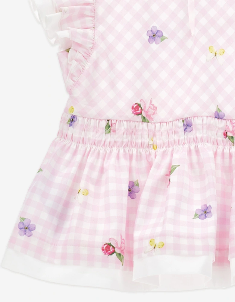 Girls Floral Gingham Top in Pink