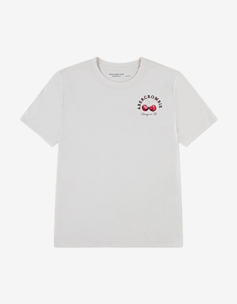 Girls Cherry Boxy T-Shirt in Ivory