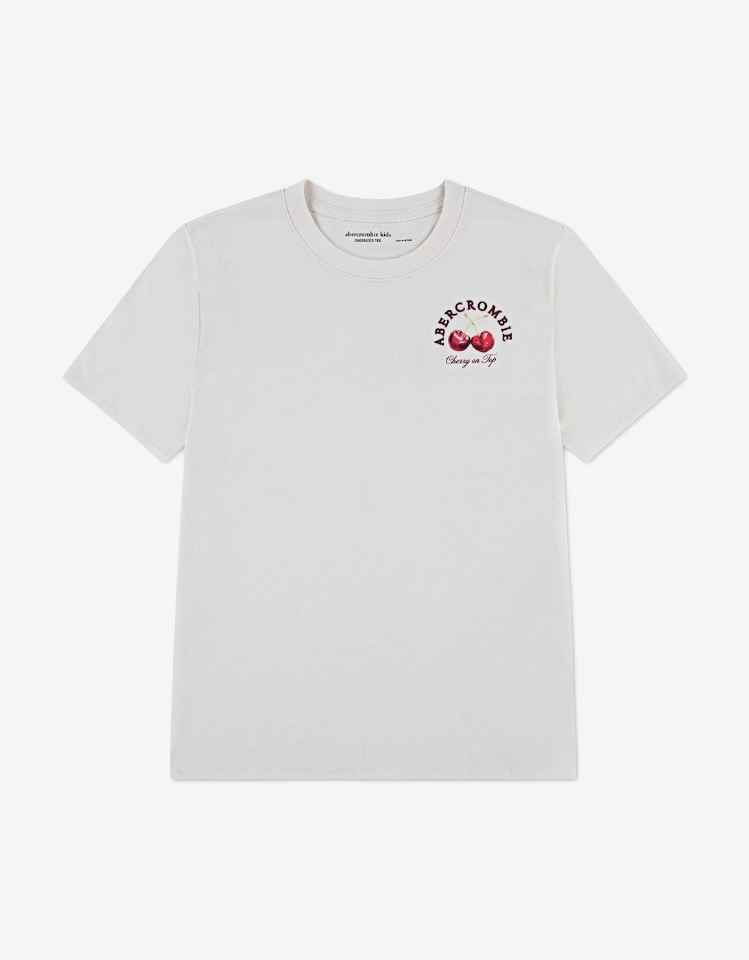 Abercrombie & Fitch Girls Cream Cherry Boxy T-Shirt In Ivory - Size: 5 Years/6 Years Kids