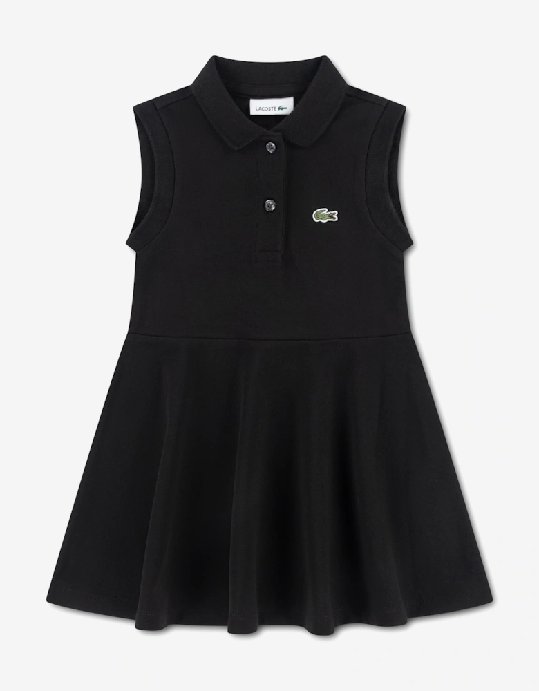 Girls Sleeveless Pique Polo Dress in Black