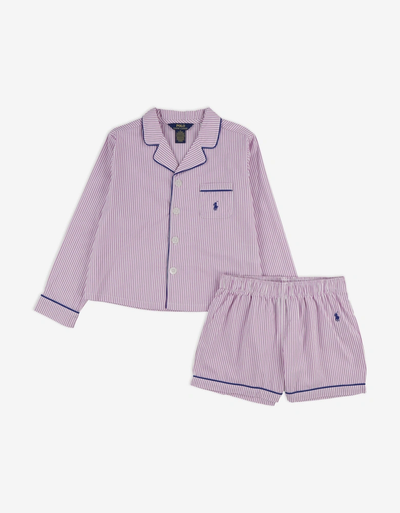 Girls Long Sleeve and Short Pyjama Set in Pink