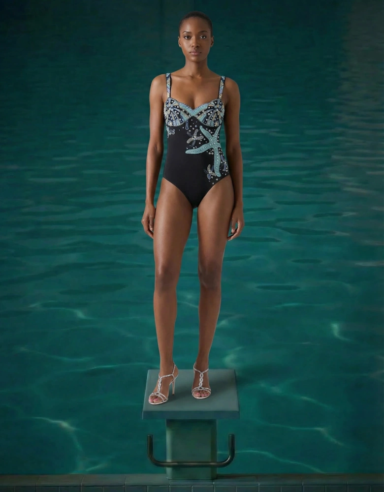 Selene Sea Shell Swimsuit in Black