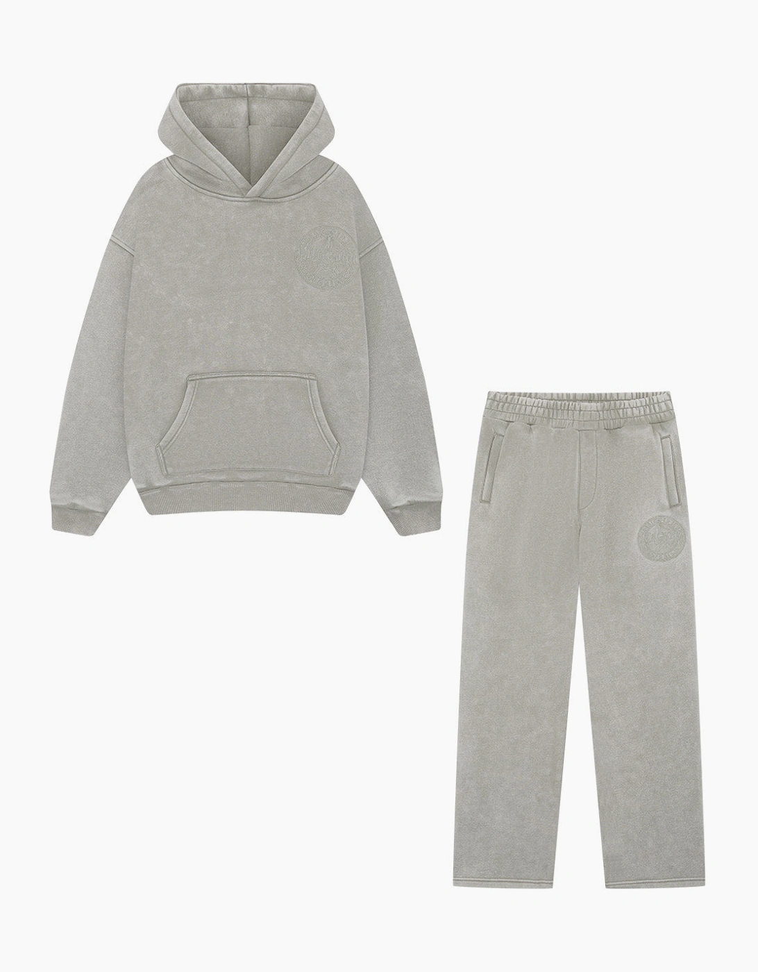 Magiri Men's Magiri Embroidered Acid Wash Hoodie & Jogger Tracksuit in Washed Oatmeal